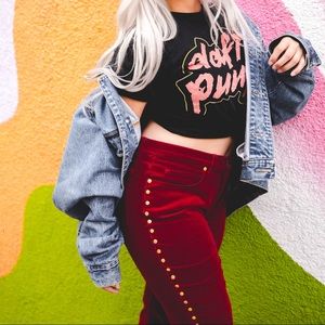 Red velvet/corduroy bell bottom pants